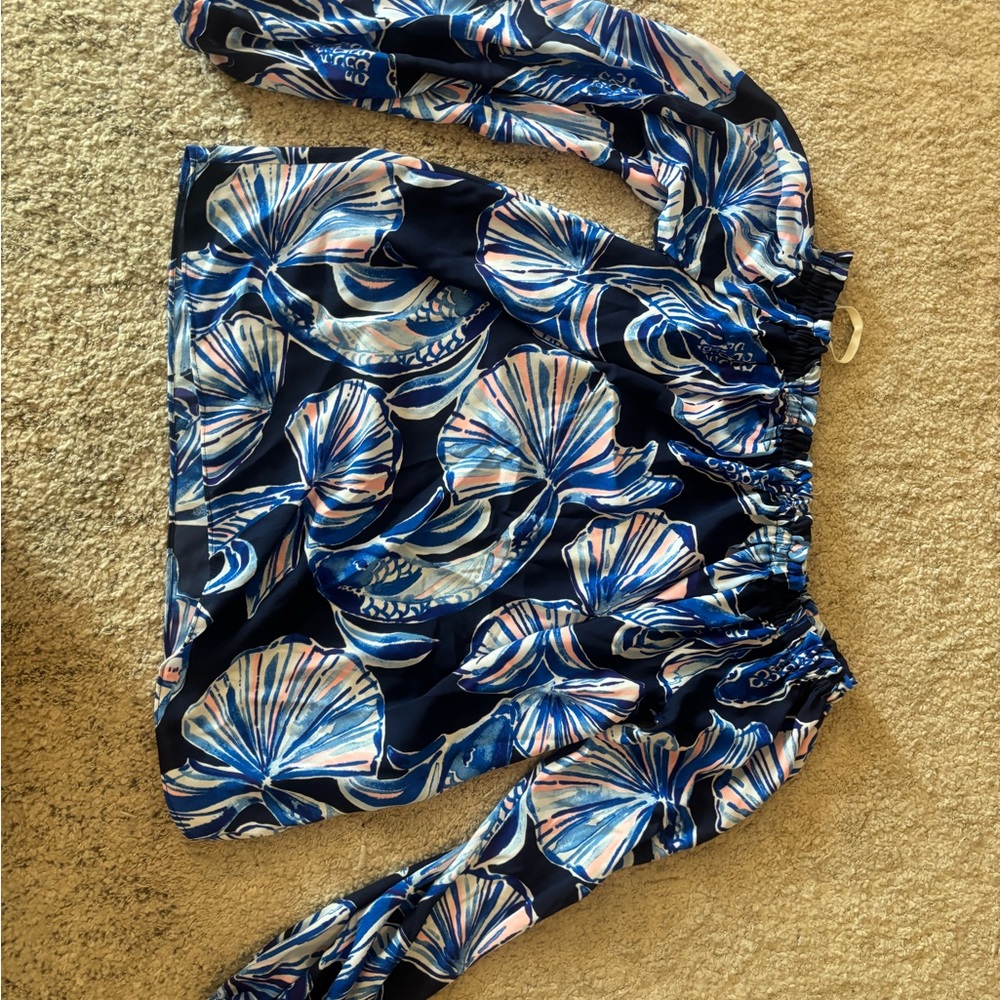 Lilly Pulitzer Blue and White Off the Shoulder shirt